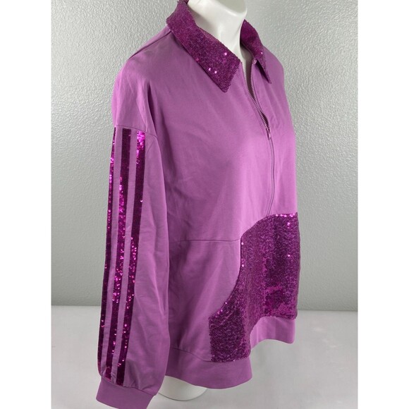 Fantastic Fawn Women Small Purple Track Jacket Sequin 1/2 Zip NWT - Picture 3 of 6